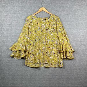 Cato Est 1946 Womens Multicolored Layered‎ Bell Sleeve Floral Blouse Size 14/16W